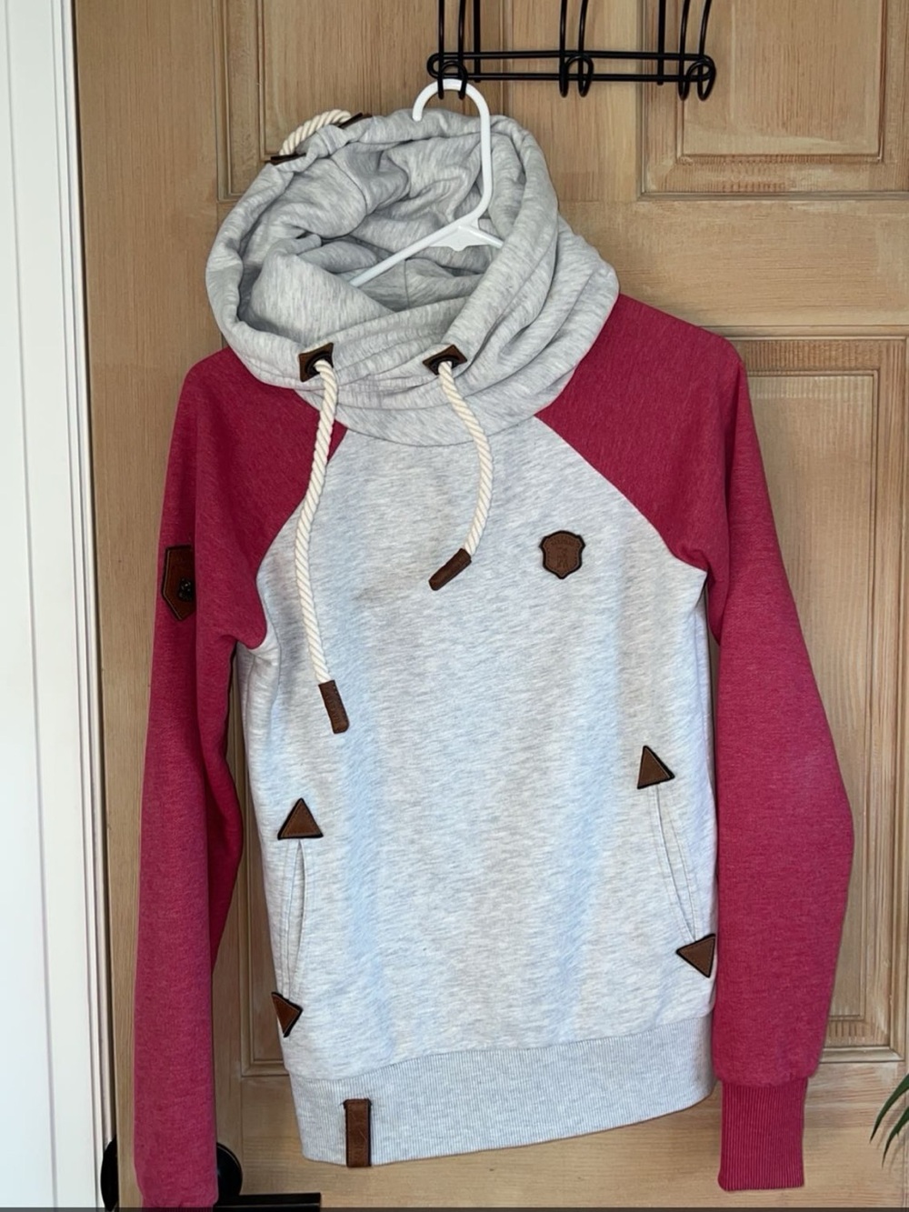 Naketano Two-Tone Funnel Neck Sweatshirt - Gray & Burgundy